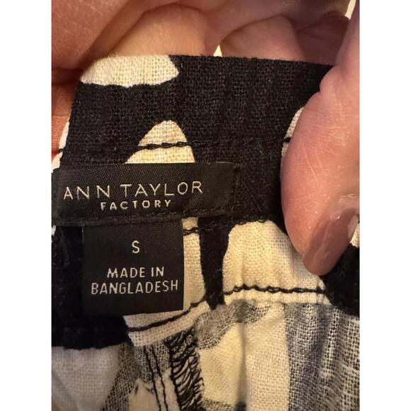 Ann Taylor Pants Black White Leaf Print Linen Wide Leg High Rise Women Size Sm - Picture 3 of 5